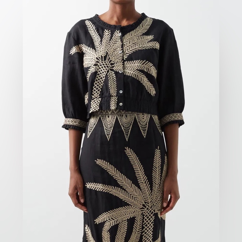Emprio Sirenuse Monika Palm Set (Skirt+Top) in Biscay Green 100% Linen - Picture 6 of 13